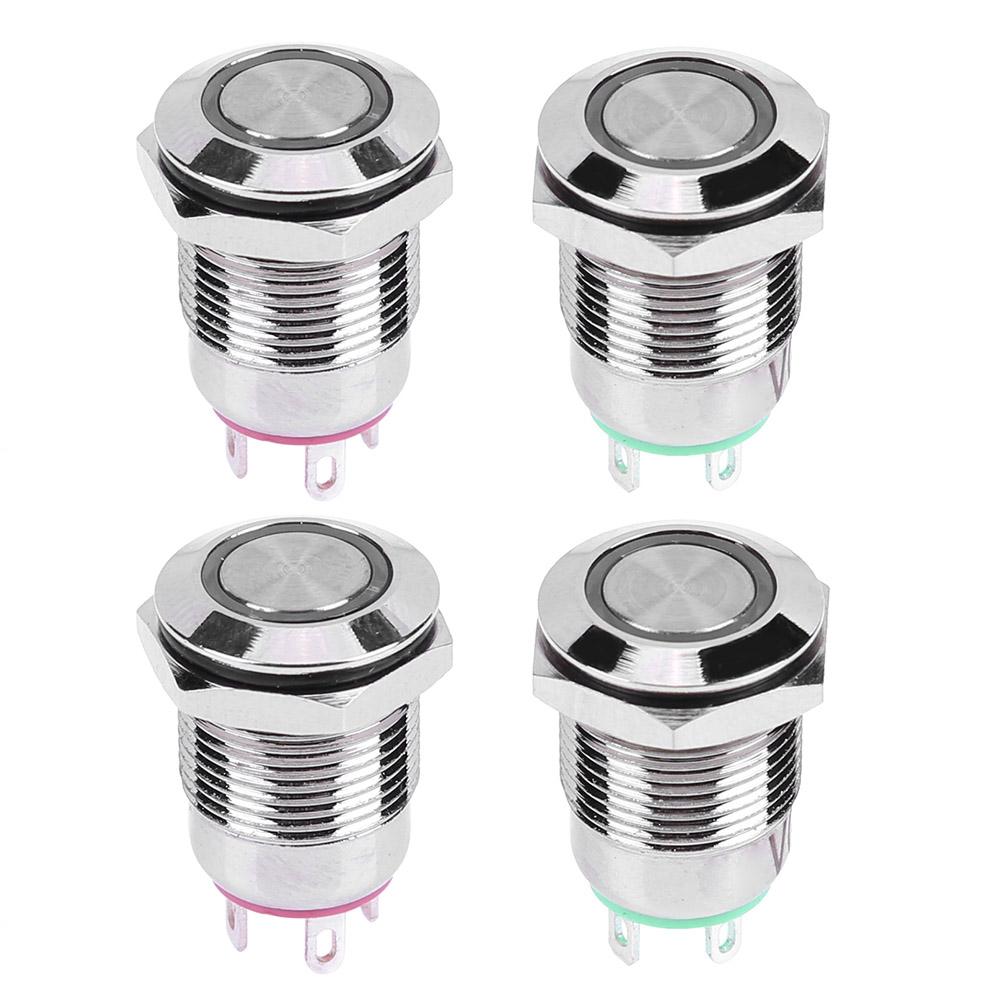 

12mm  12V Waterproof Metal Button Auto-Reset Switch with LED Light, Green, 501 Original