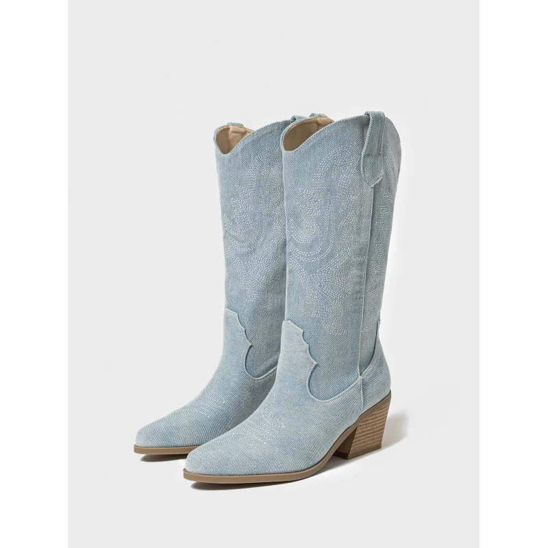 Yyvonne Embroidery Western Knight Boots Cowboy Boots Coarse And Pointed Temperament Skinny Size Size Women's Boots