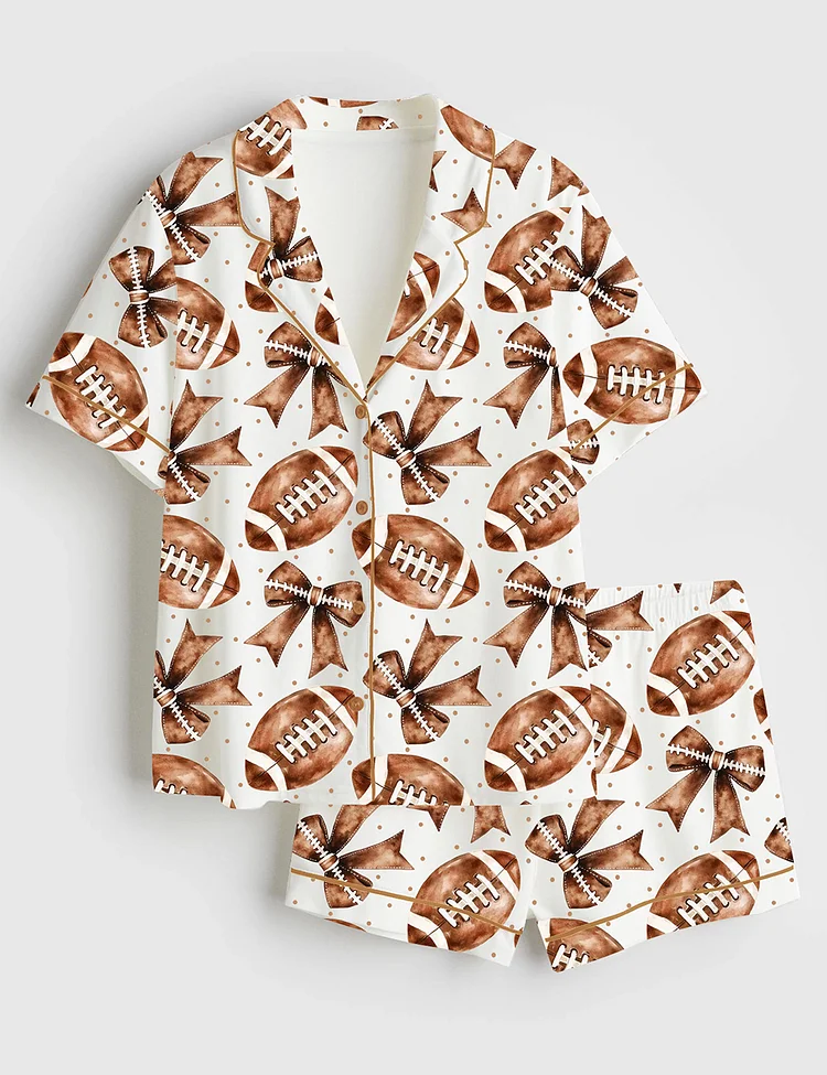 Women&rsquo;s Coquette Football Short Sleeve Satin Pajama Set