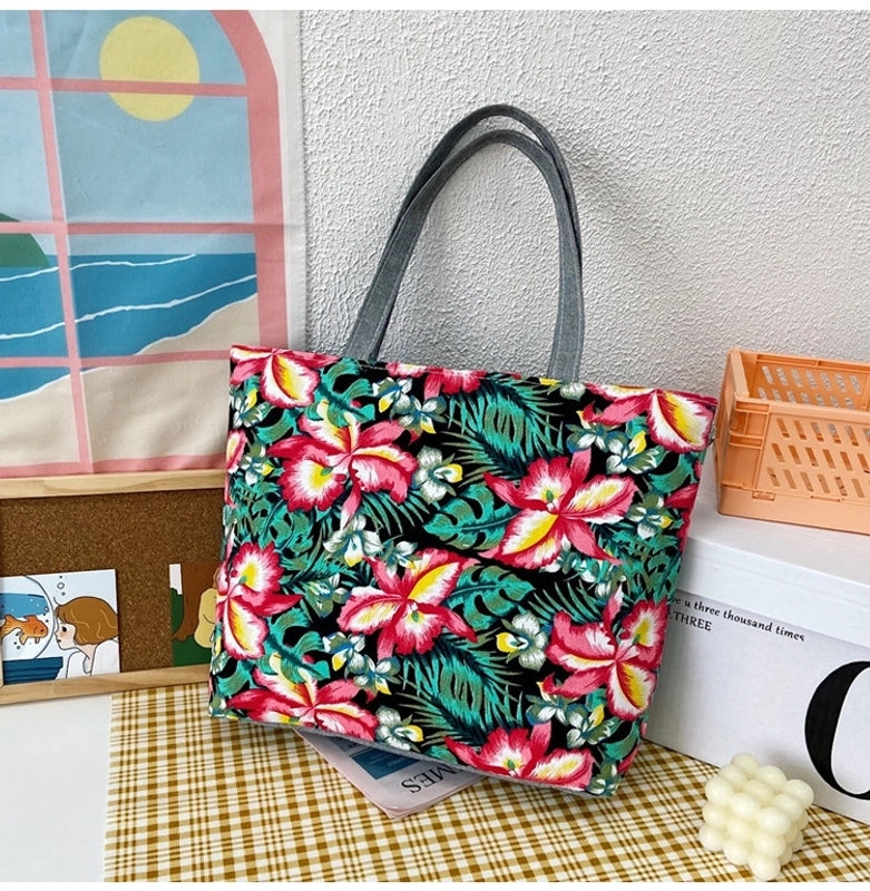 Unisex Cute Flower Canvas Shopping Bags