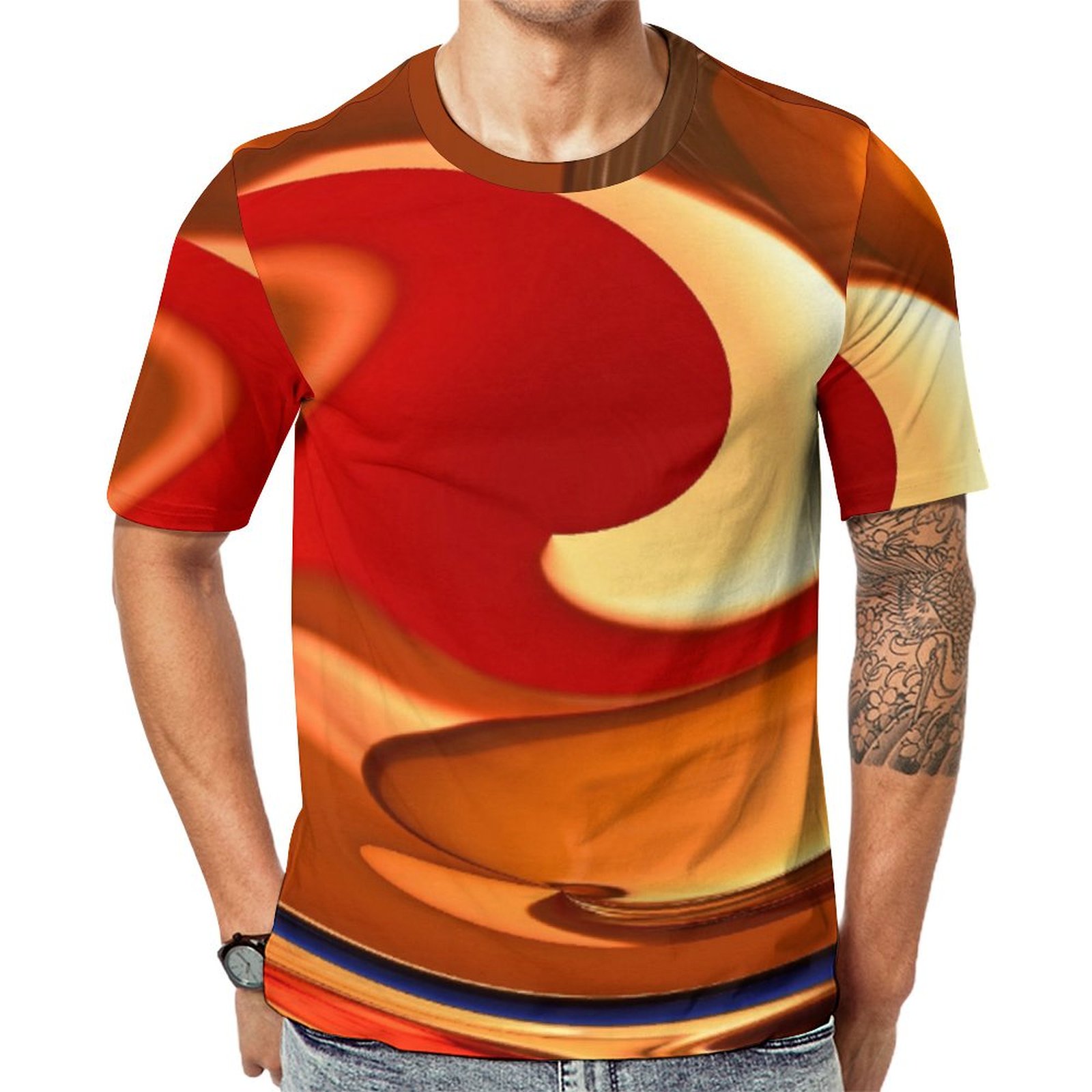 Funky Abstract Burnt Orange Red Short Sleeve Print Unisex Tshirt Summer Casual Tees for Men and Women Coolcoshirts