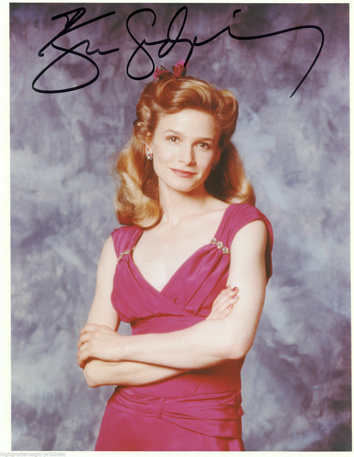 KYRA SEDGWICK AUTOGRAPHED SIGNED 8X10 COLOR PRESS Photo Poster painting POSING RED DRESS