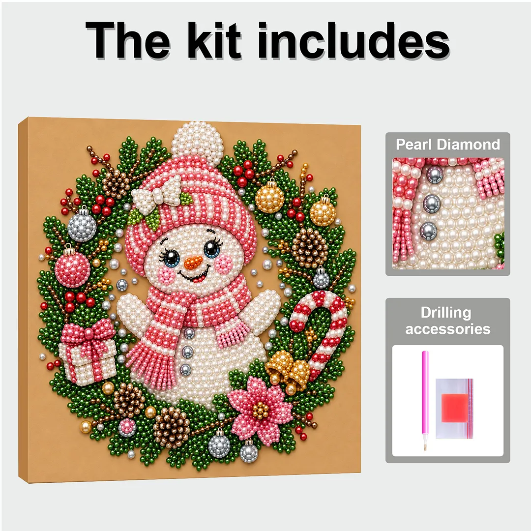 Framed Pearl Painting Kit Christmas Snowman 7.87x7.87in