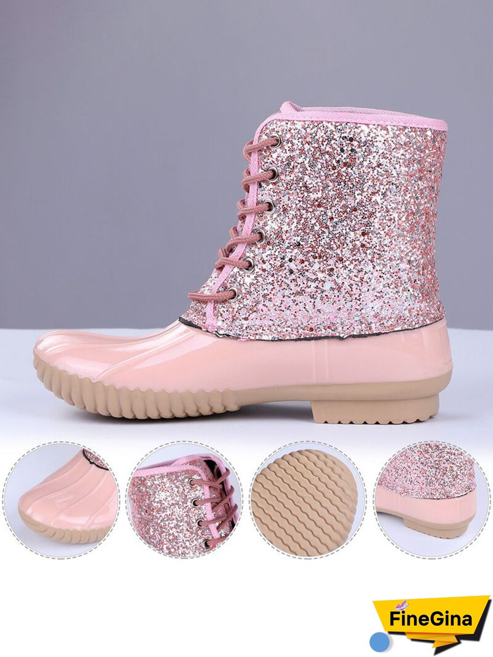 Glitter Leopard Contrast Panel Duck Bill Rain Boots