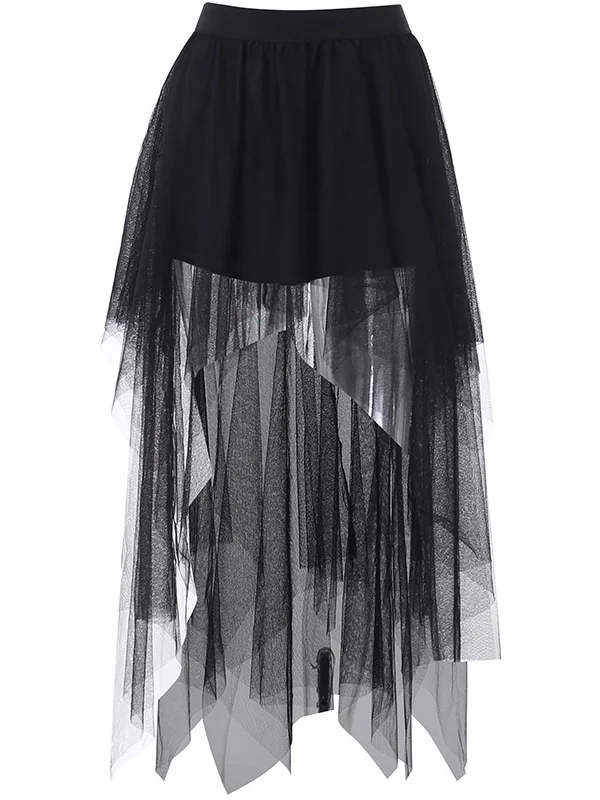 Gothic Dark Mesh Irregular Bodycon Paneled Skirt