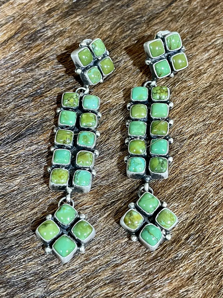 Mason Long Multi Square Turquoise Post Earrings