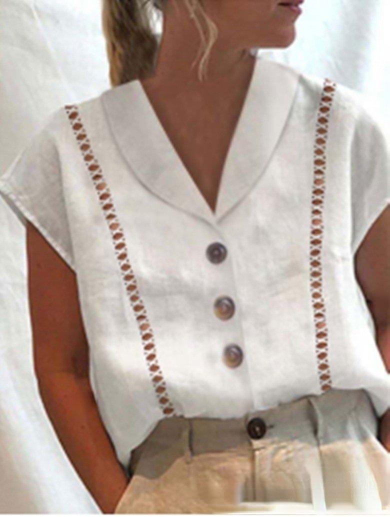 Lace And Lace Panel V-neck Shirt