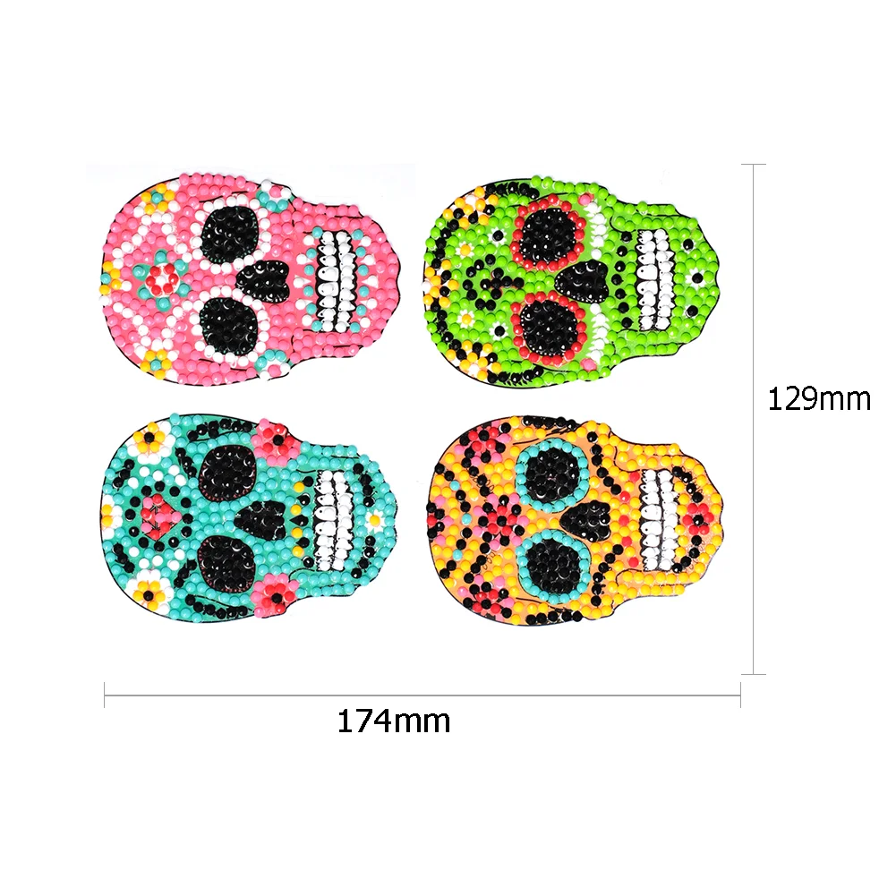 4pcs Diamond Mosaic Sticker DIY Color Skulls Adhesive Rhinestones Decals