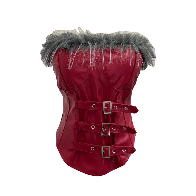 Nigikala Nigikala Shooting Retro Pu Skin Spliced Hair Bra Bra Strap Chest Punk Hottie Skin Buckle Waist Short Top 2781