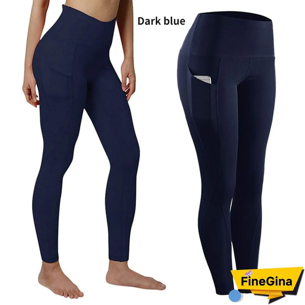 Fashion Women's High Waist Skinny Fitness Exercise Leggings with Pockets Gym Sport Workout Running Pant Comfy Yoga Trousers