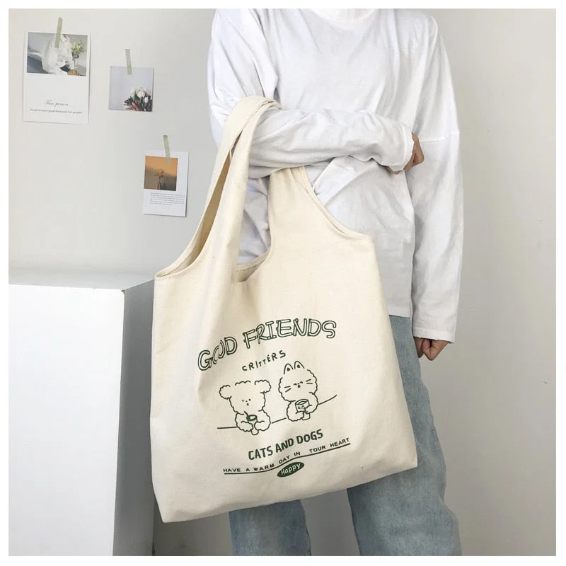 2021 Fashion Tote Bag Women Handbags Shopper Japanese Style High Quality Casual Large Capacity Cute Cartoon Canvas Shoulder Bags