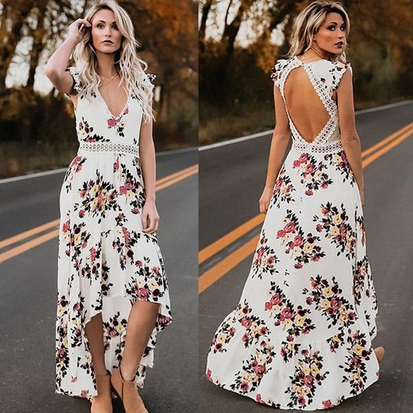 Women's Elegant Sleeveless Boho Floral Maxi Dresses Party Evening Long Dress - Shop Trendy Women's Fashion | TeeYours