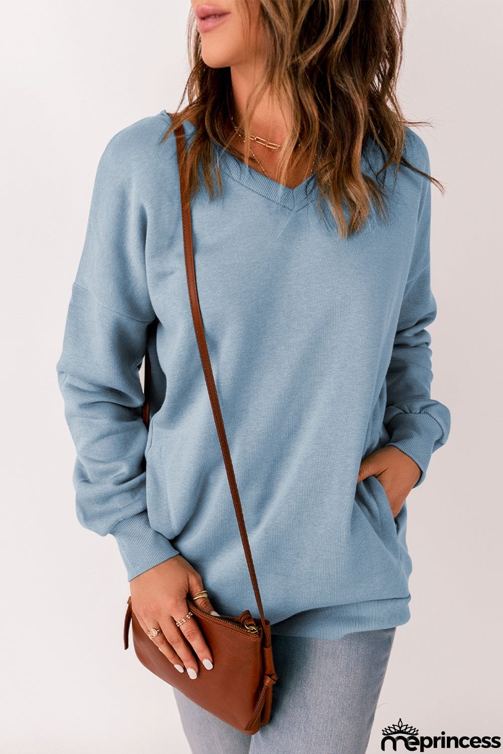 Sky Blue V Neck Sweatshirt