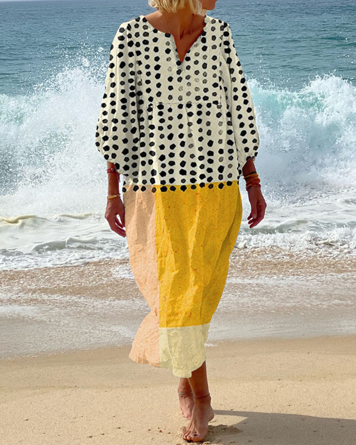 Abstract Art Print V-neck Loose Dress