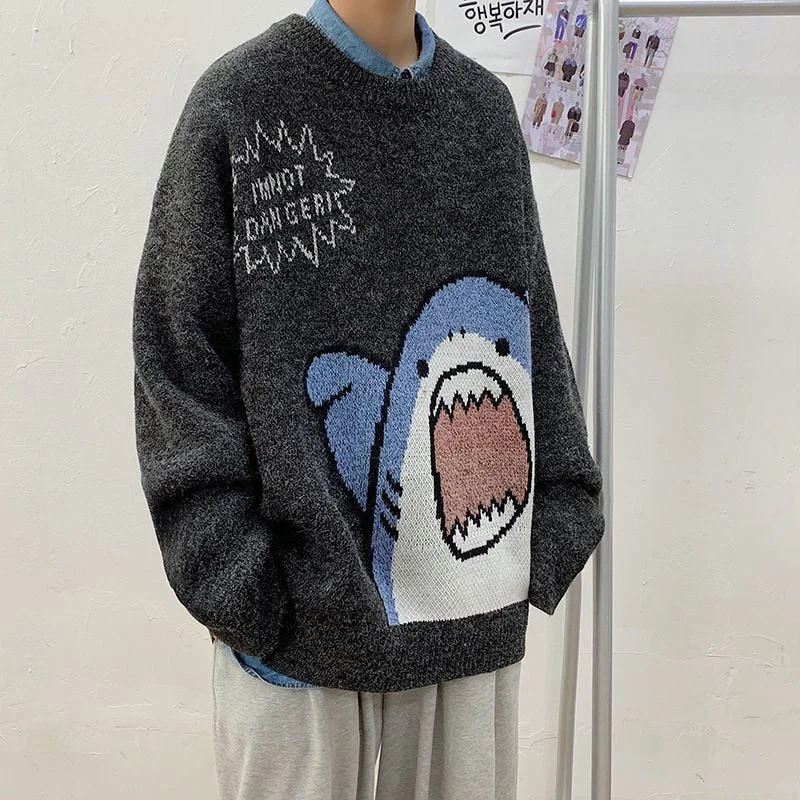 Women Sweater Oversized Pullovers Autumn Winter Harajuku Shark Print Knitting korean Fashion Y2K Jumpers Loose Pullover Clothes