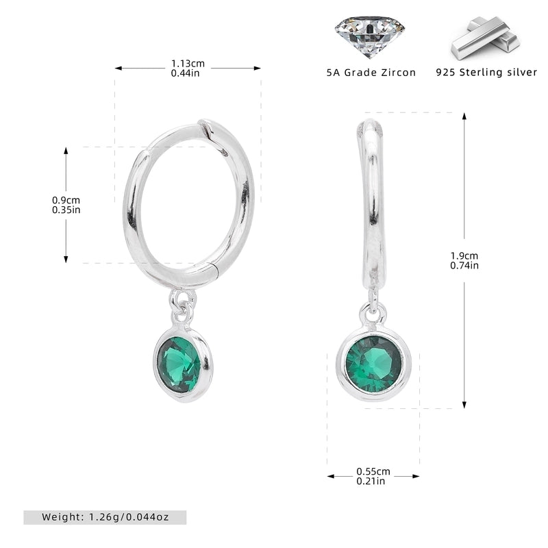 1 Pair 925 Sterling Silver Birthstone Round Drop Earrings