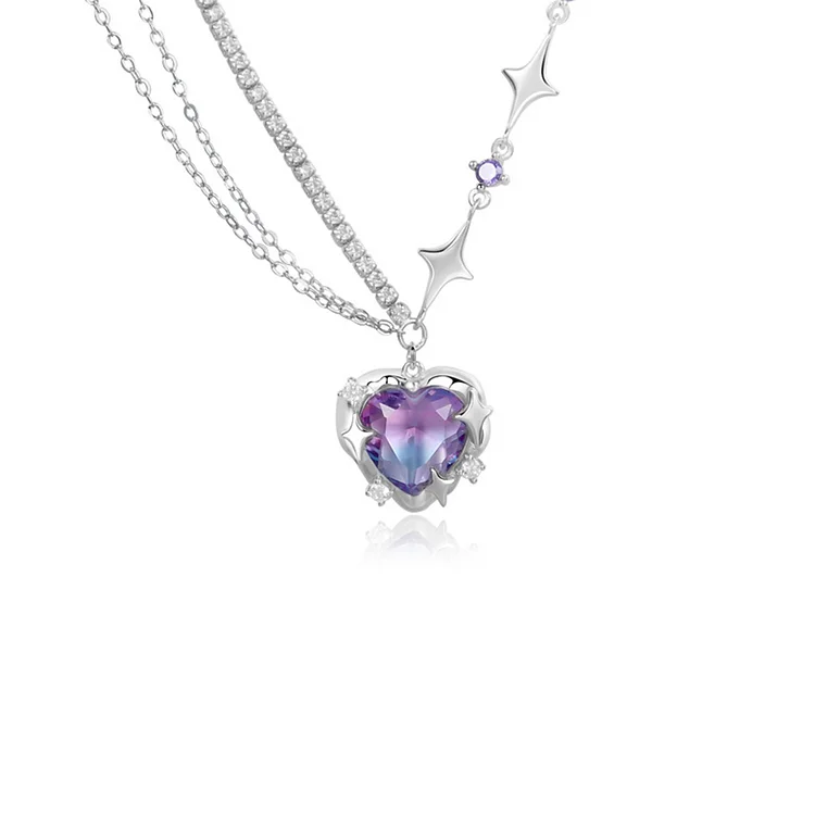 Crystal Pendant Heart Necklace Sterling Silver