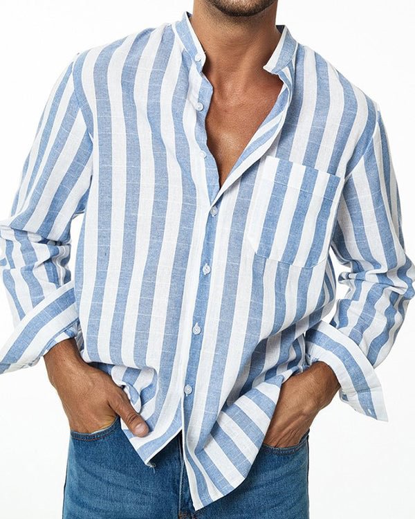 Men's V-neck Striped Casual Shirt Top