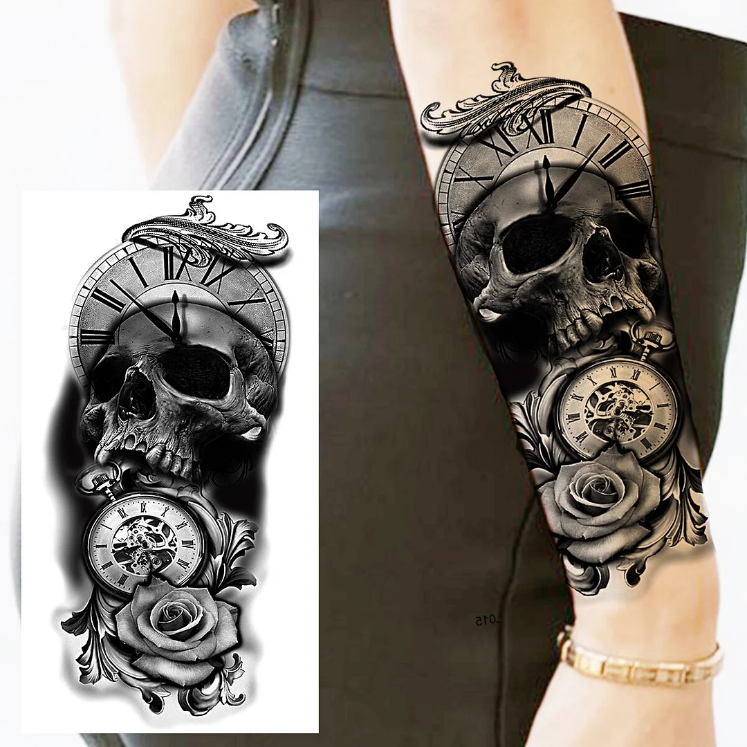 Sdrawing Praying Cross Temporary Tattoos For Men Adults Realistic Wolf Tiger Compass Skull Fake Tattoo Sticker Forearm Tatoos Arm