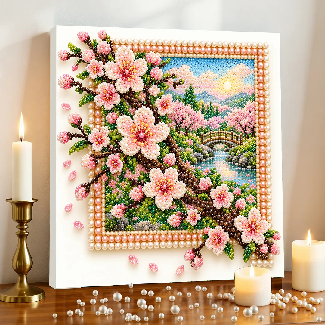 Framed Pearl Painting Kit Sakura Floral 11.81x11.81in