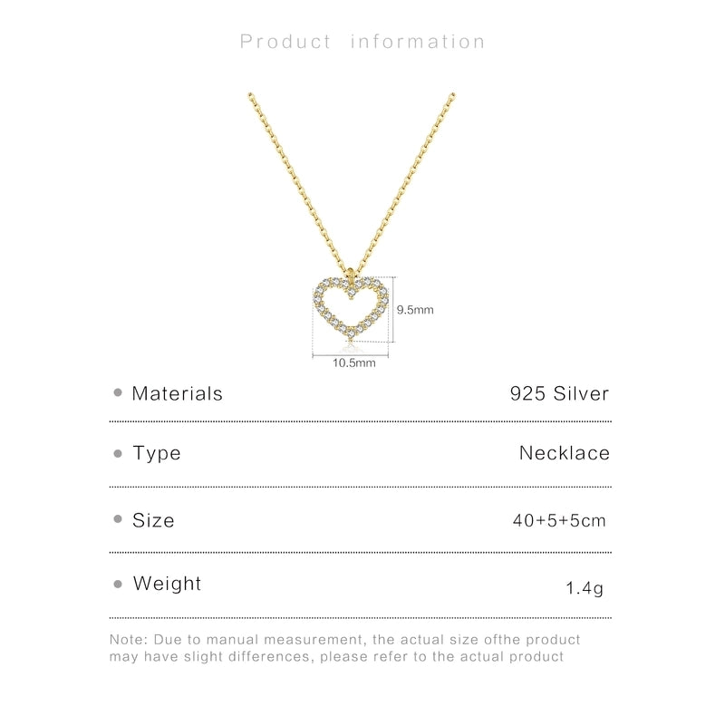 925 Sterling Silver Zircon Inlay Heart Shape Pendant Necklace