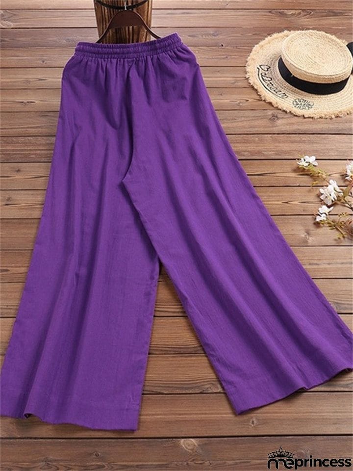 Summer Breathable Cotton Linen Ultra Light Wide Leg Pants for Women
