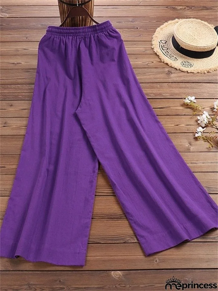 Summer Breathable Cotton Linen Ultra Light Wide Leg Pants for Women