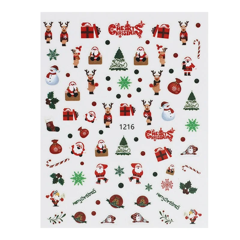 Christmas Nail Art Stickers Decals, Self-adhesive Stickers for Nails Santa Claus Snowflake Snowman for Christams Nail Decoration-Nail Inspo