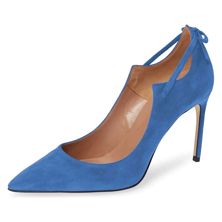 Blue Curve Strap Stiletto Heels Pumps |FSJ Shoes