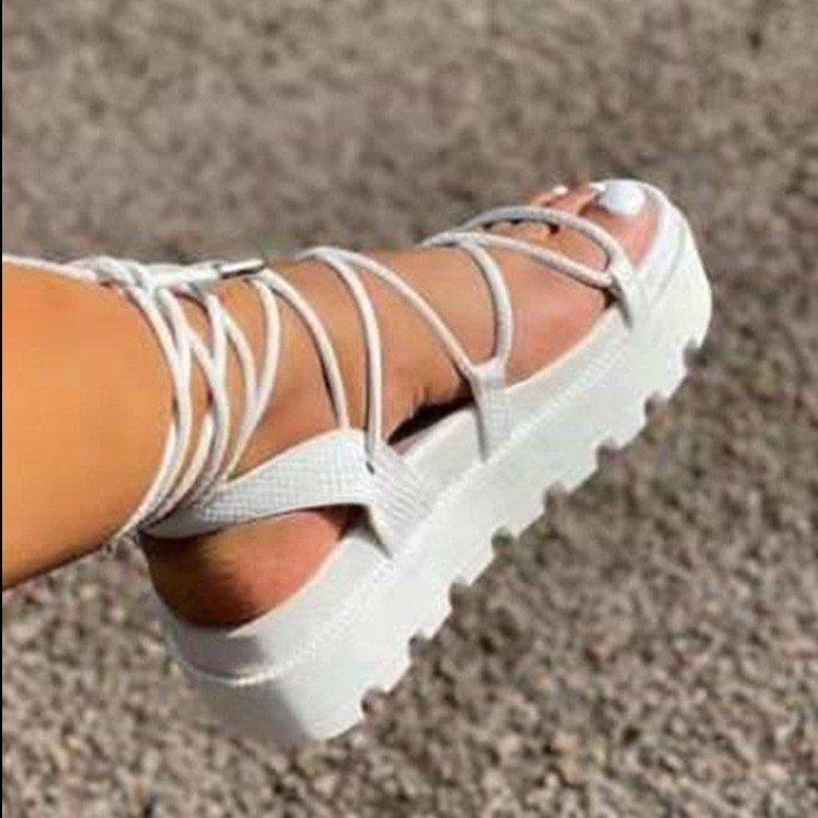 Woman Gladiator Platform Sandal Ladies Ankle Wrap Wedge Female Fashion Lace Up Shoe Women Non Slip Women's Footwear Plus Size 43