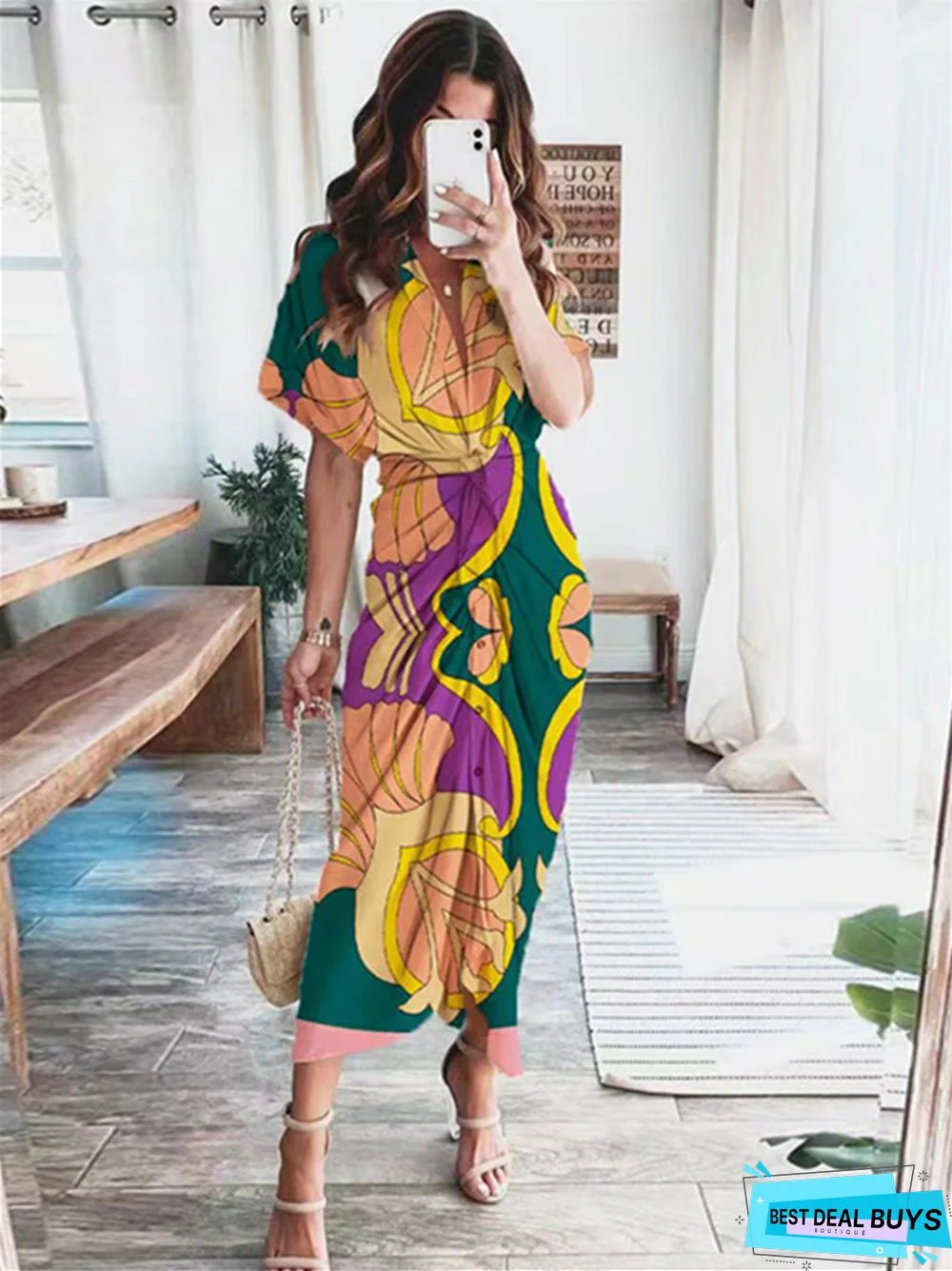 Summer New Bohemian Printed Fashionable Satin Dress