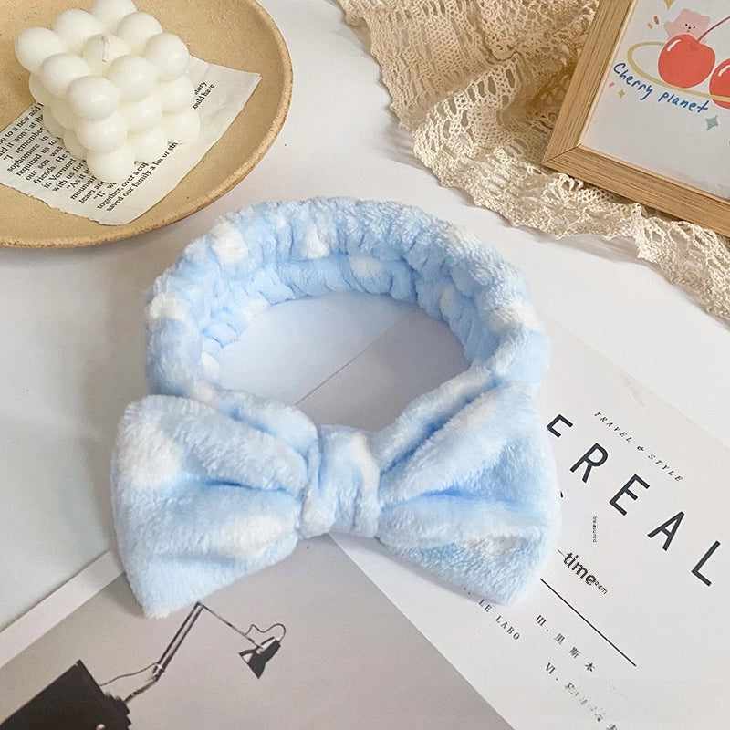 Leopard Stripe Bow Hair Band Women’s Face Washing Sports Hair Band Coral Fleece Hair Accessories