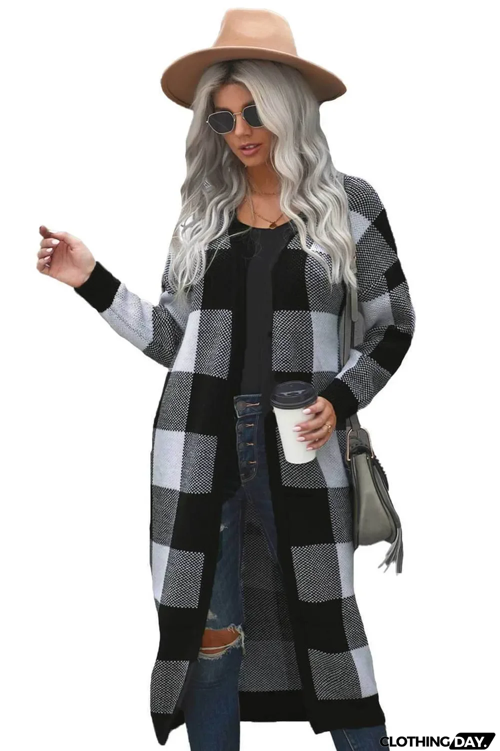 Board Games Pocketed Checkered Cardigan