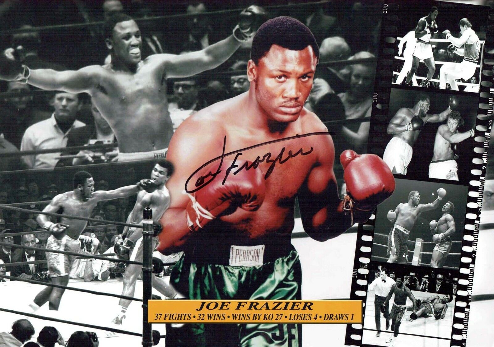 Smokin Joe FRAZIER Signed Autograph Boxer Boxing Montage Photo Poster painting AFTAL RD COA