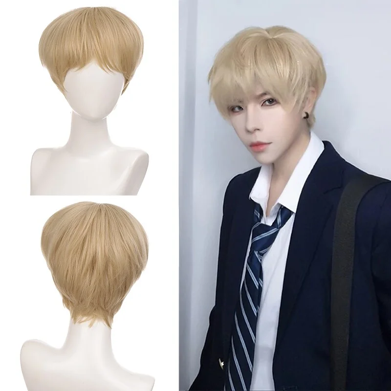 Synthetic Wig Curly Asymmetrical With Bangs Wig Short A21 Synthetic Hair Men's Soft Party Easy to Carry Blonde Pink Red