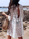 Gauze Crochet Three-Quarter Sleeves Cover-Ups Tops