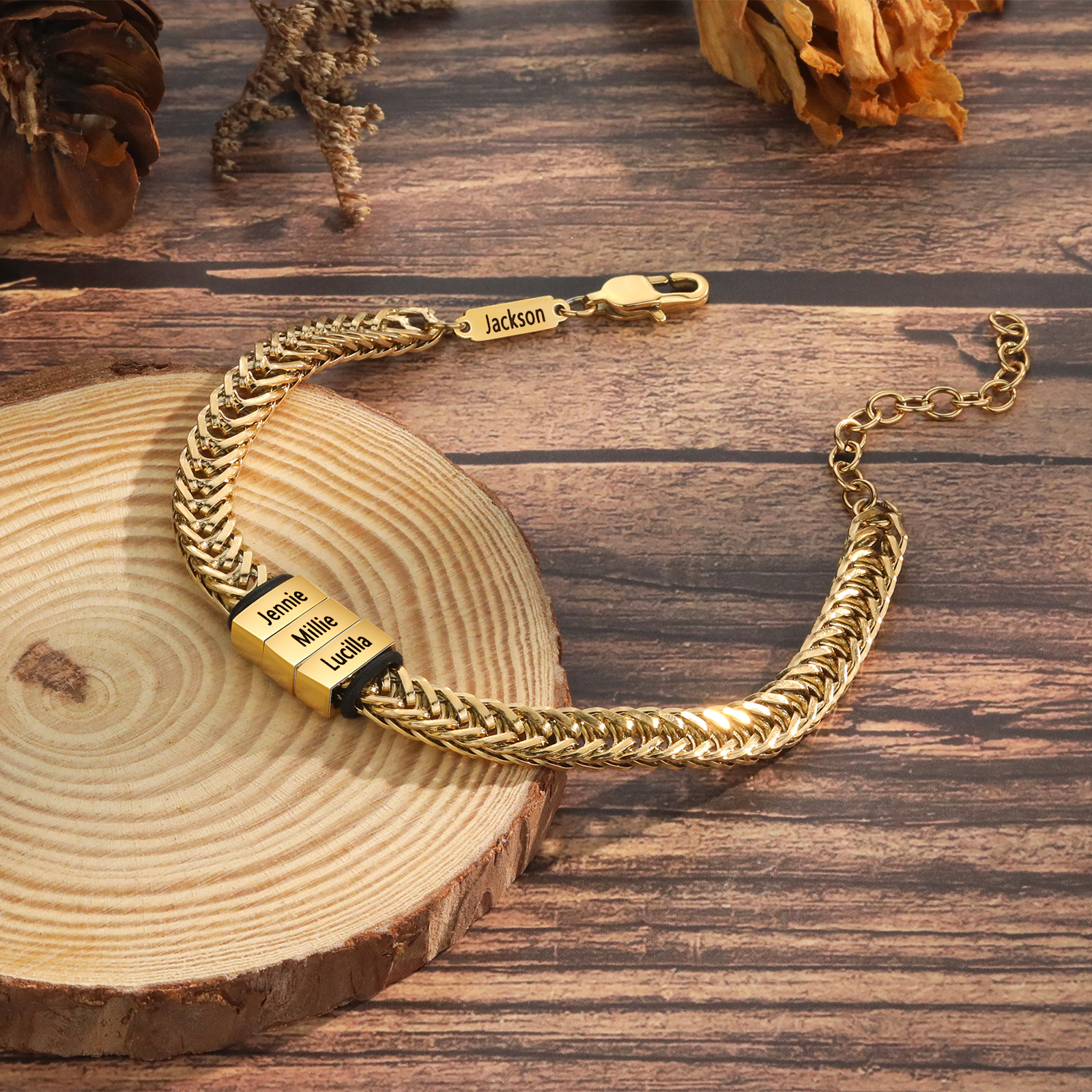 Braccialetto acciaio inox personalizzato con 4 nomi per uomo