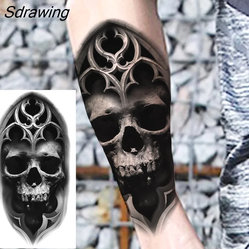 Sdrawing Crown Cross Temporary Tattoos For Men Women Realistic Scary Tiger Forest Vampire Fake Tattoo Sticker Forearm Body Tatoos 3D