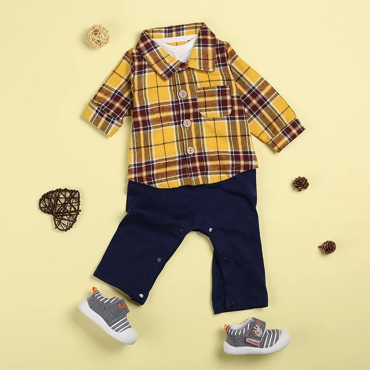  Gentleman Yellow Plaid Jumpsuit für 22'' Reborn Babypuppe Junge - RSDP-Rebornbabypuppen-Rebornbabypuppen.de