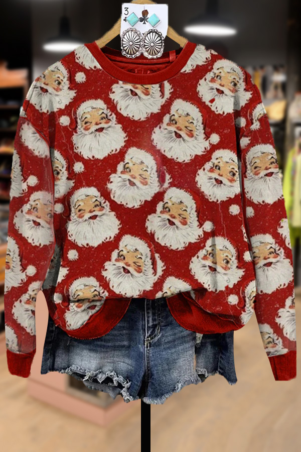 Christmas Santa Print Crew Neck Sweatshirt