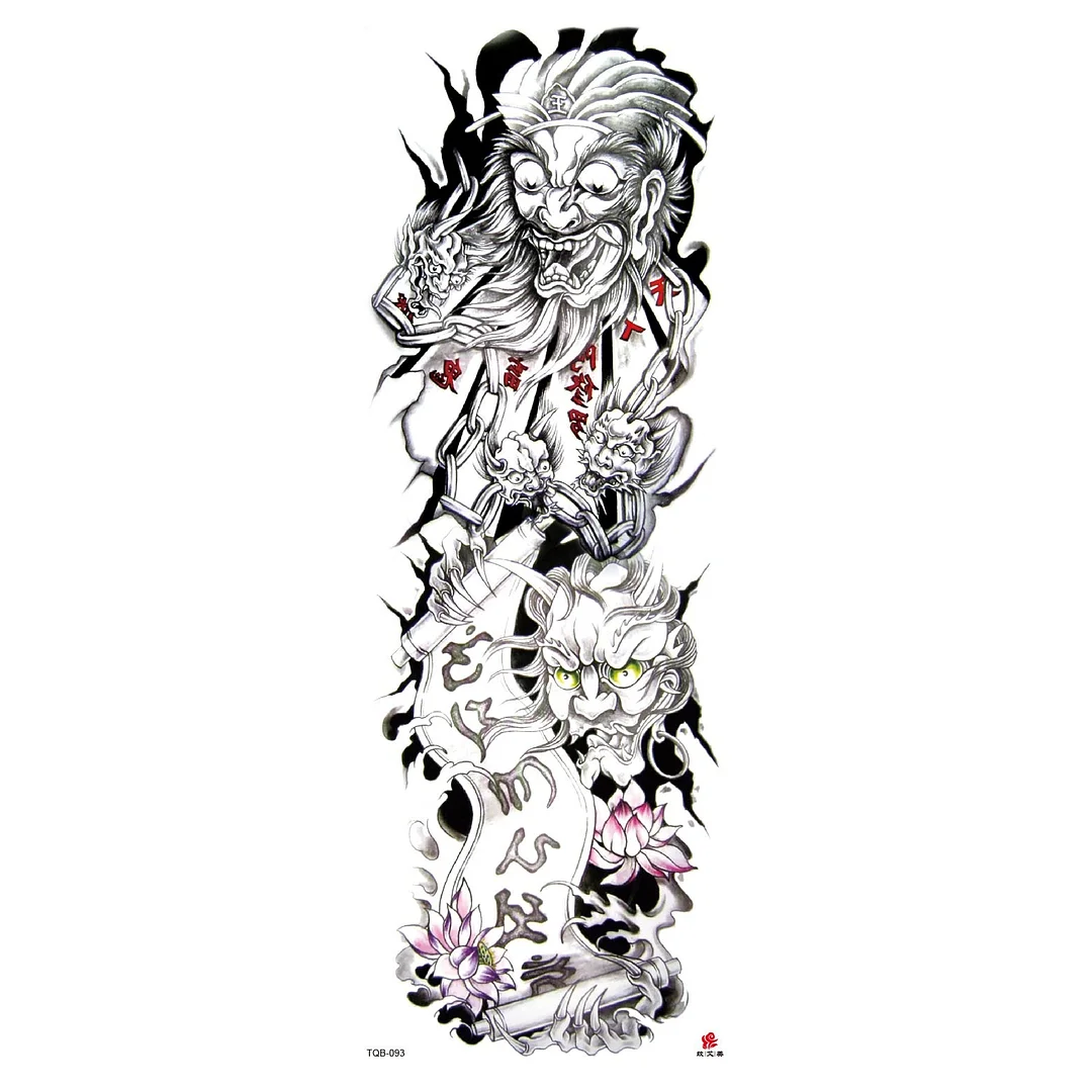 Full Arm Temporary Tattoos Sleeve for Men Women Realistic Fake Tatoo Warrior Lion Mechanical Skull Wolf Rose Tatto Sticker Totem