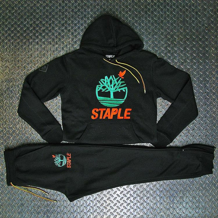 Tree&bird print hoodie set