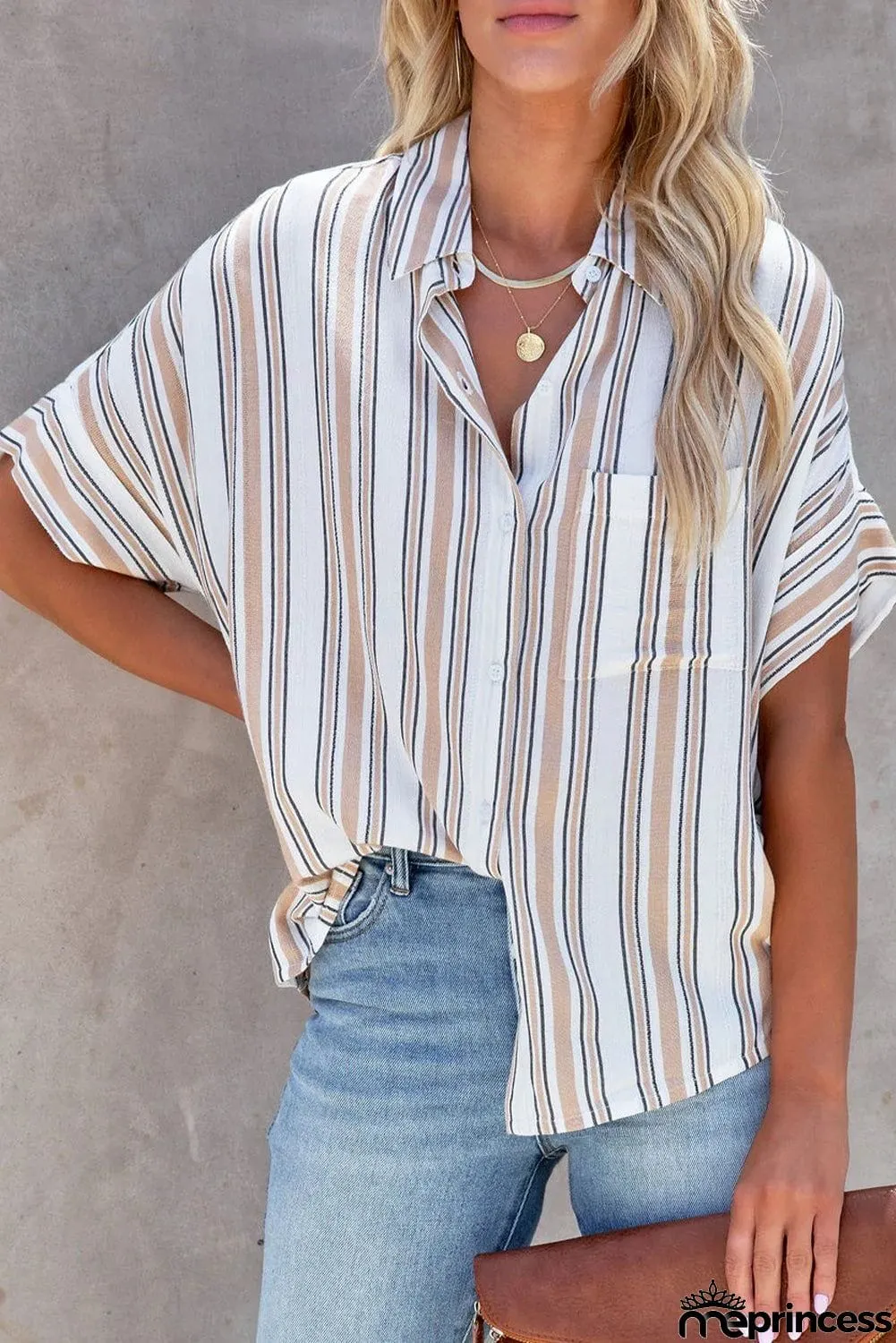 Multicolor Striped Oversize Short Sleeve Shirt