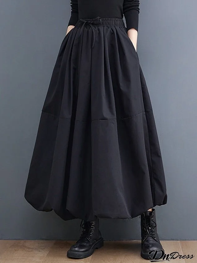 Women's Skirt Maxi Black Skirts Plus Size Pocket Drawstring Casual Daily Fall Winter L XL 2XL