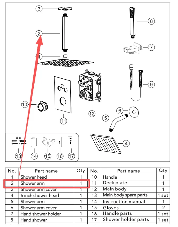 Accessory: Shower Arm for SFS1006A-CH12, Part #2, 1pc