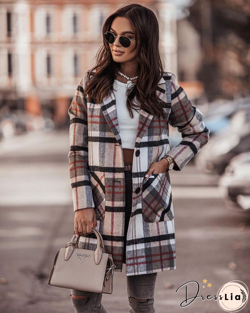 Casual Loose Plaid Woolen Cardigan Coat