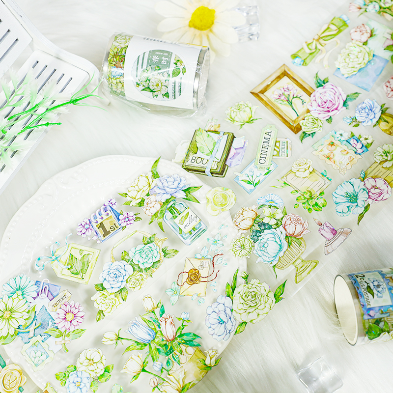 PET 테이프 - 60mm*200cm 빈티지 꽃 스탬프