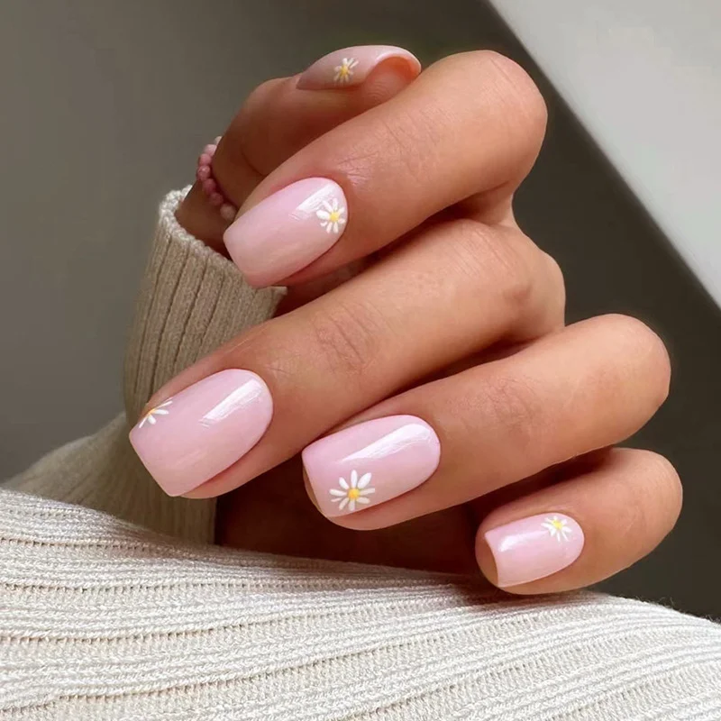 Churchf Churchf Sunflower Long Fashion European Square Nail Pink Tender Girl Wind Wearable Nail Patch