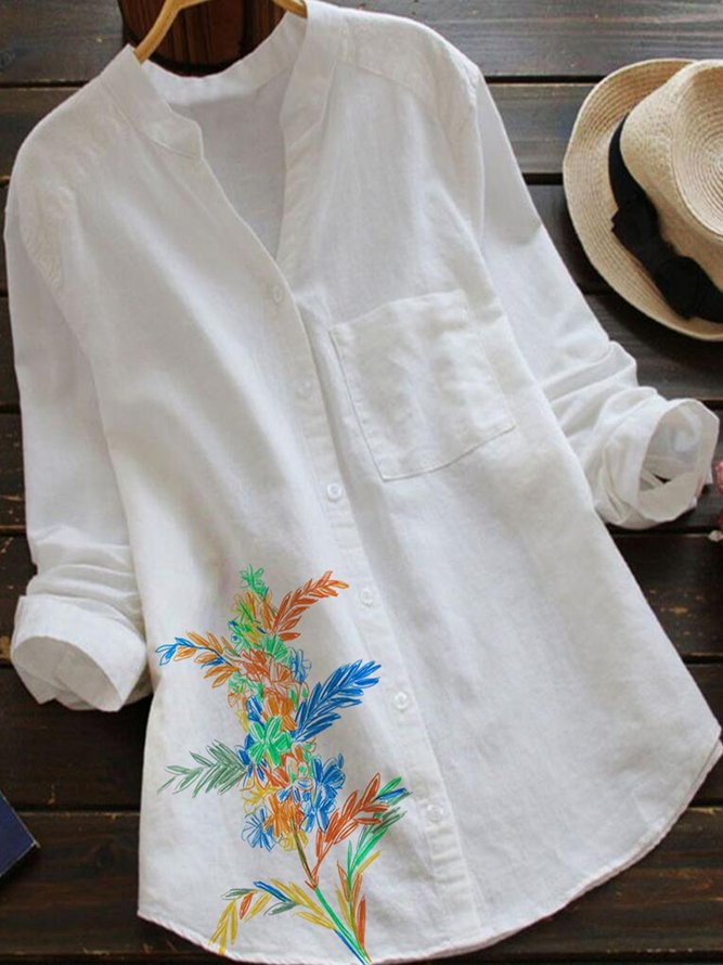 Floral Long Sleeve V Neck Shirts & Tops