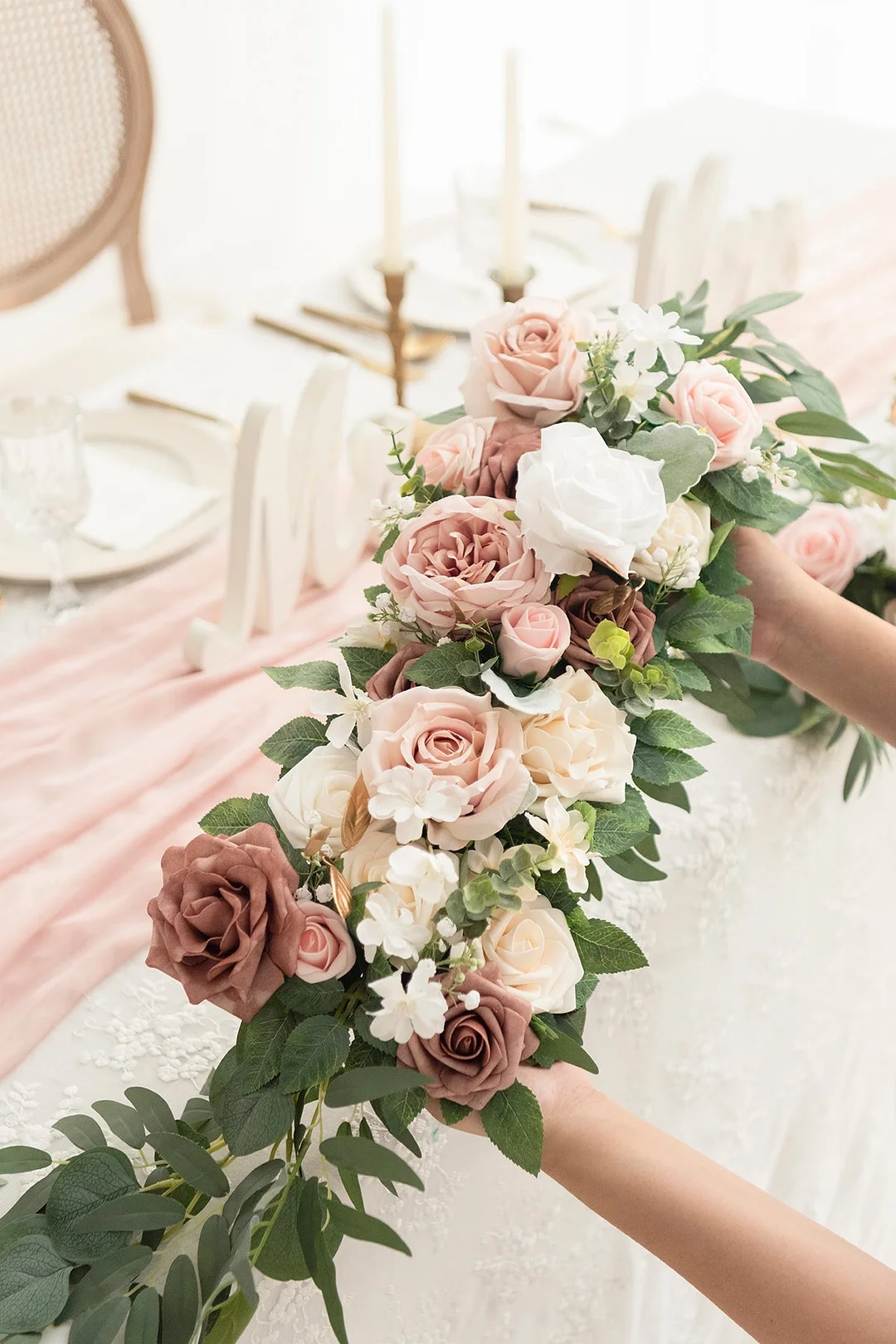 Flower Arrangements for Arch Decor in Dusty Rose & Cream